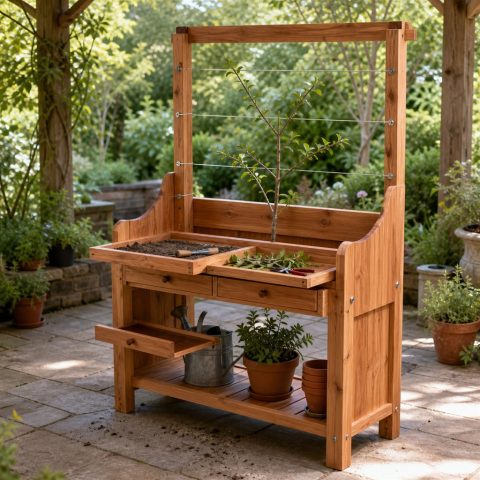 Espalier Training Bench With an Adjustable Wire Frame