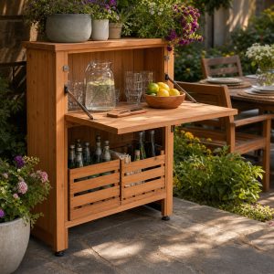 Garden Serving Shelf With Fold-Down Counter Space