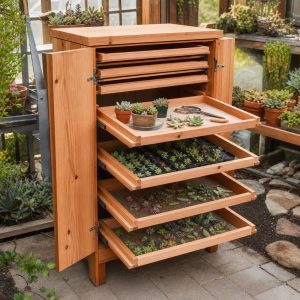 Succulent Propagation Cabinet With Shallow Pull-Out Trays
