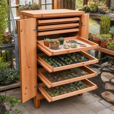 Succulent Propagation Cabinet With Shallow Pull-Out Trays
