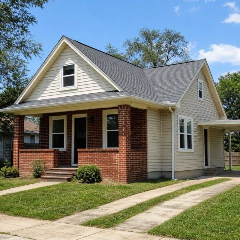 $121,625 Compact Brick-Accent Starter Bungalow: 779-Sq.-Ft. Two-Bedroom Plan