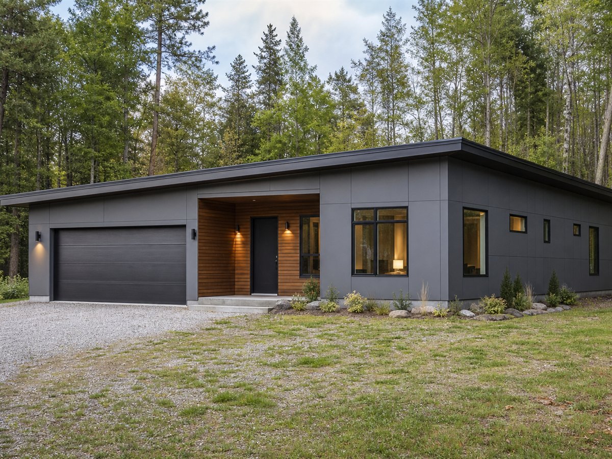 Slate Ridge Modern 2460, a conceptual 2460-square-foot shed-roof contemporary family home with a $492,500 construction target