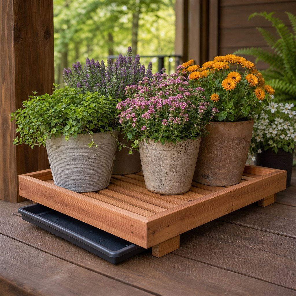 Deck Plant Drip Tray With a Removable Liner