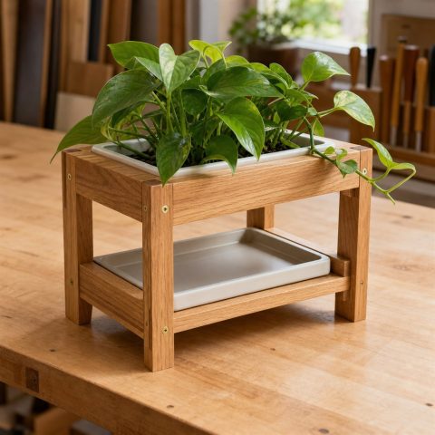 Desktop Plant Stand With a Waterproof Removable Tray