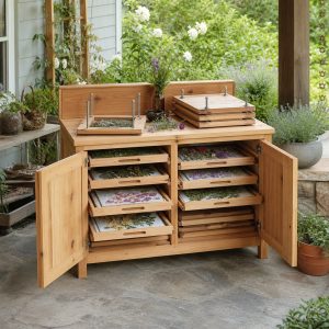 Cedar Flower-Press Cabinet With Screw-Down Frames