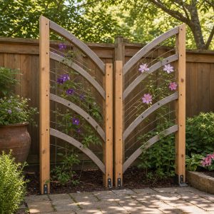 Butterfly-Wing Trellis Pair for Flowering Vines