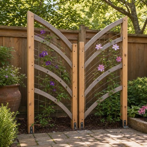 Butterfly-Wing Trellis Pair for Flowering Vines
