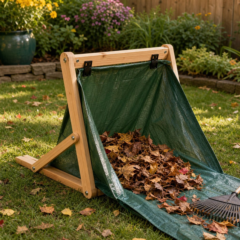 Folding Leaf Collection Frame for a Garden Tarp