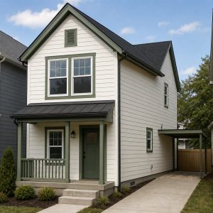 $124,625 Compact Narrow-Lot Small Cottage: 813-Sq.-Ft. Two-Bedroom Plan