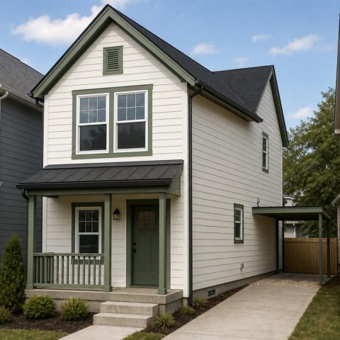$124,625 Compact Narrow-Lot Small Cottage: 813-Sq.-Ft. Two-Bedroom Plan