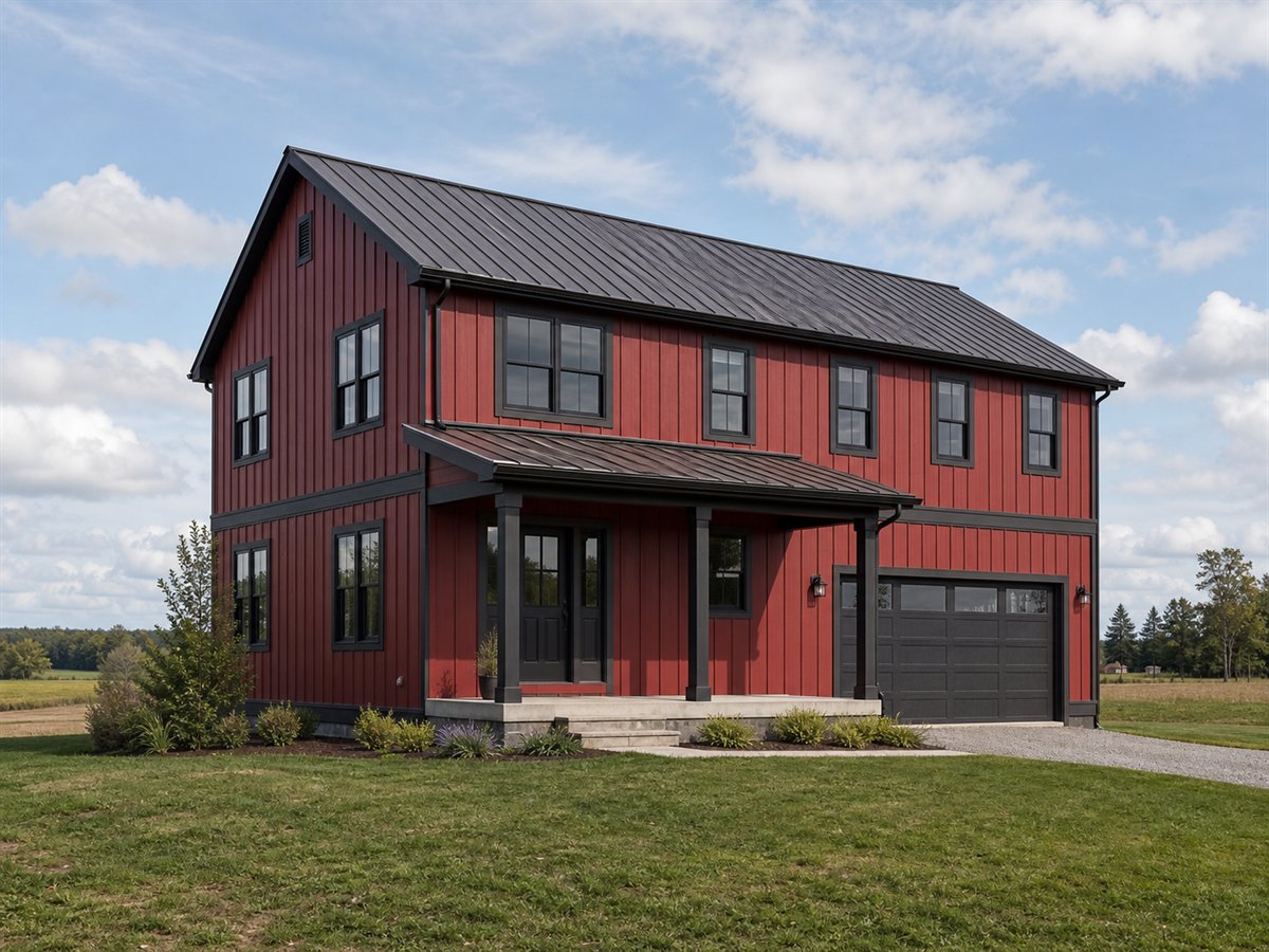 Redwood Barn House 2490, a conceptual 2490-square-foot barn-inspired family home with a $500,000 construction target