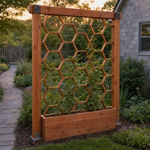 Geometric Honeycomb Trellis With Planting Trough