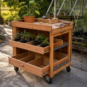 Rare-Plant Transport Cart With Adjustable Pot Dividers