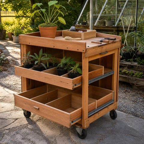 Rare-Plant Transport Cart With Adjustable Pot Dividers