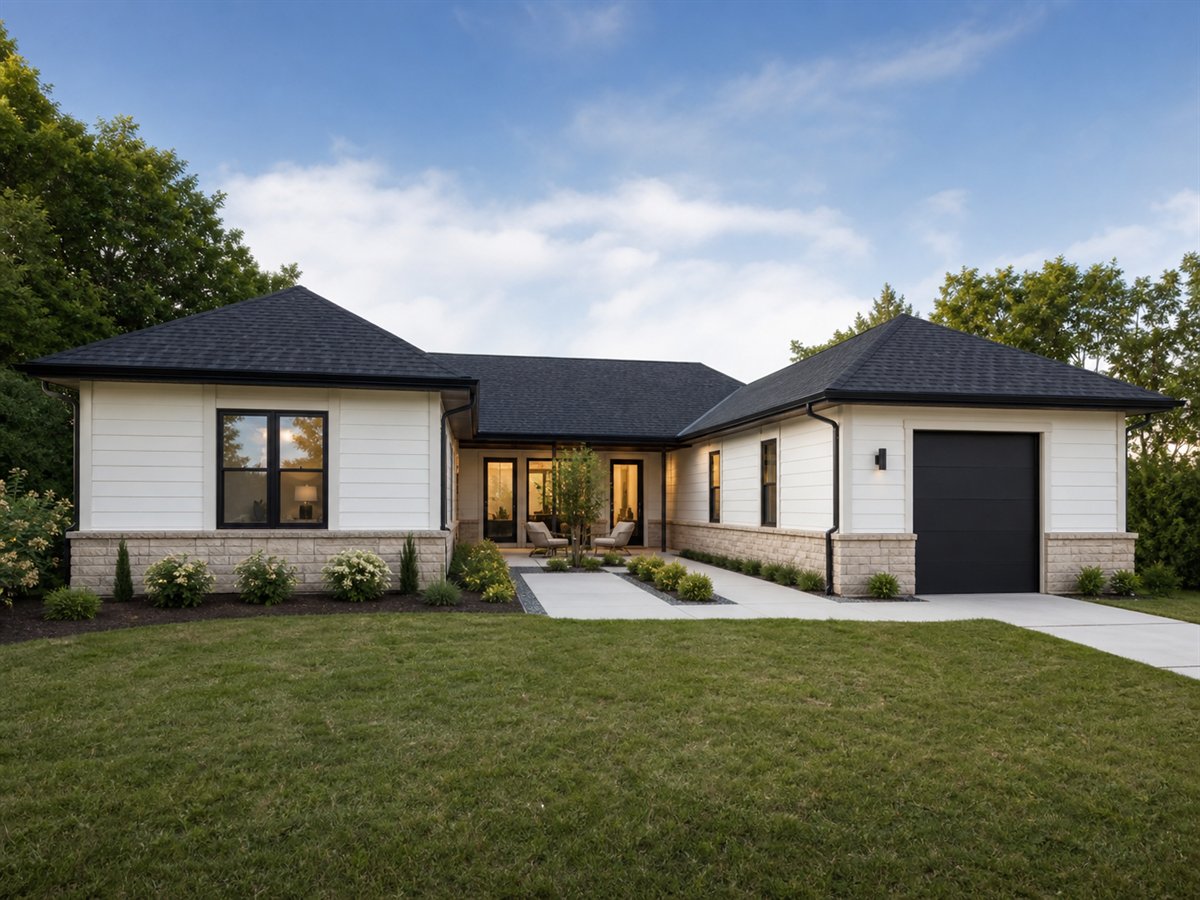 Maple Court Ranch 1555, a conceptual 1555-square-foot courtyard-entry family ranch with a $251,250 construction target