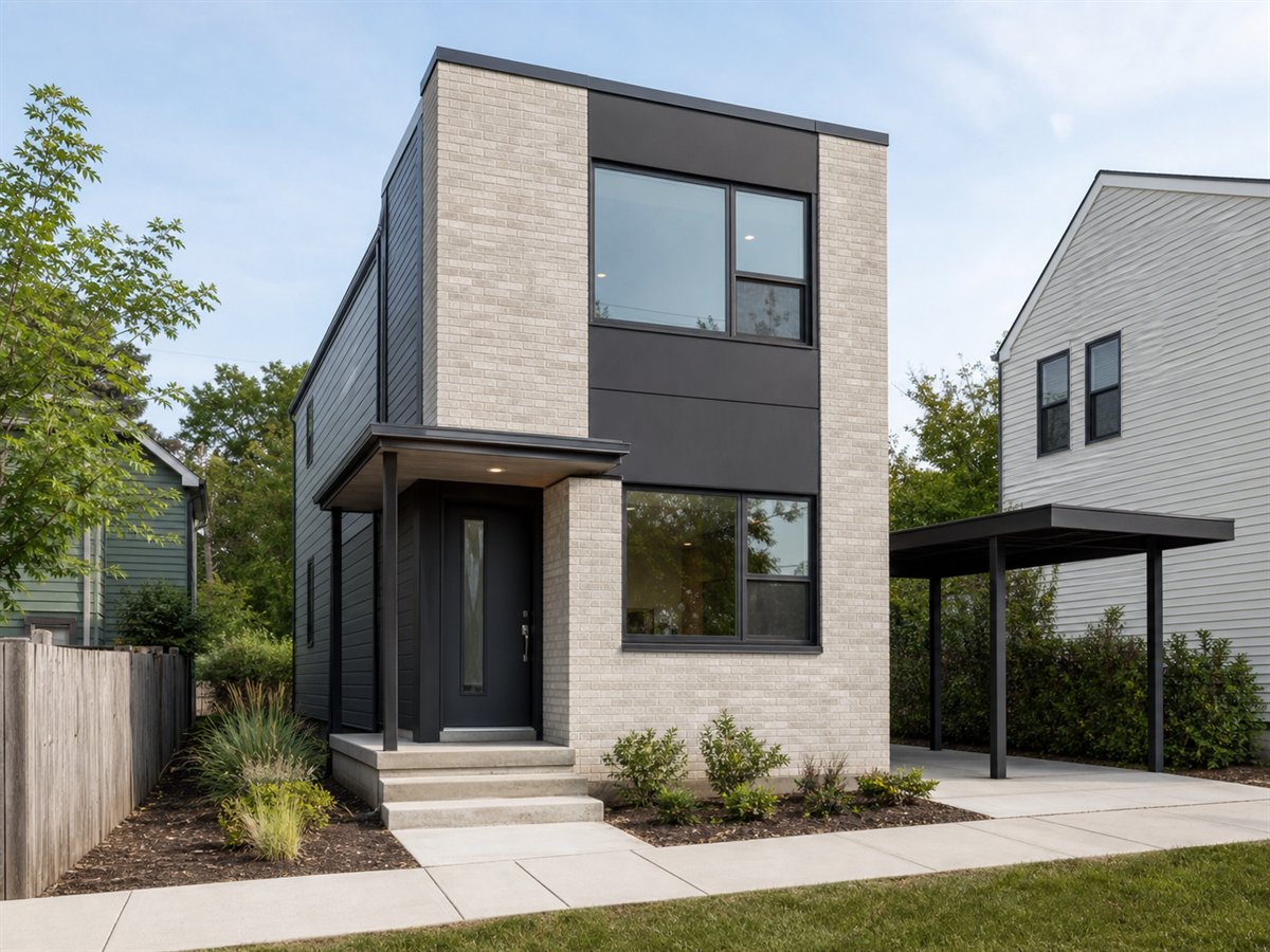 City Nook House 816, a conceptual 816-square-foot urban infill compact home with a $126,625 construction target