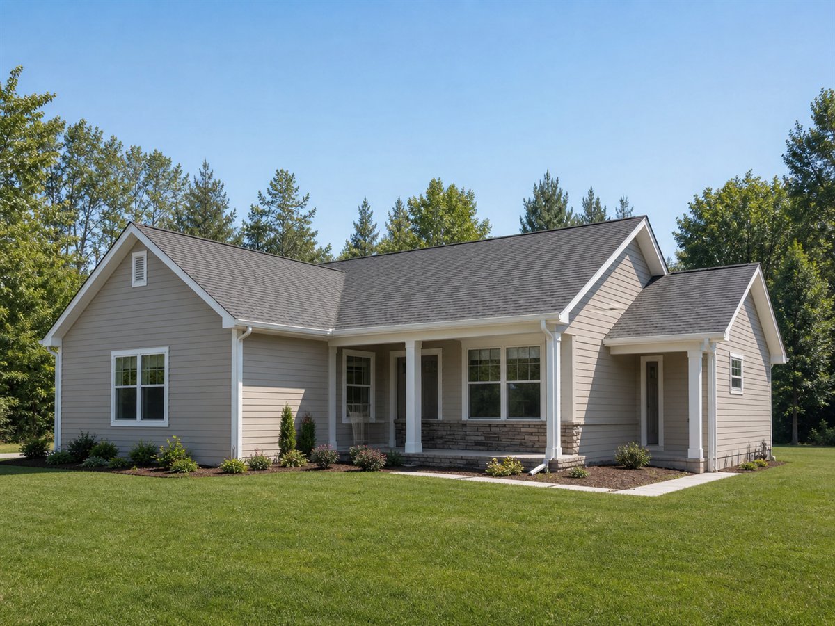 Sidebrook Ranch 1575, a conceptual 1575-square-foot side-entry garage family ranch with a $256,250 construction target