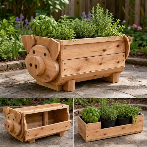 Pig-Shaped Herb Planter With a Draining Body Box