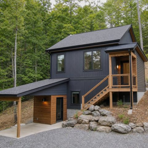 $131,625 Compact Small Hillside Cabin: 852-Sq.-Ft. Two-Bedroom Plan