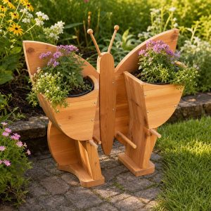 Butterfly-Shaped Flower Planter With Two Wing Troughs