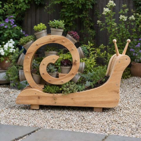 Snail-Shaped Garden Planter With a Spiral Pot Rack