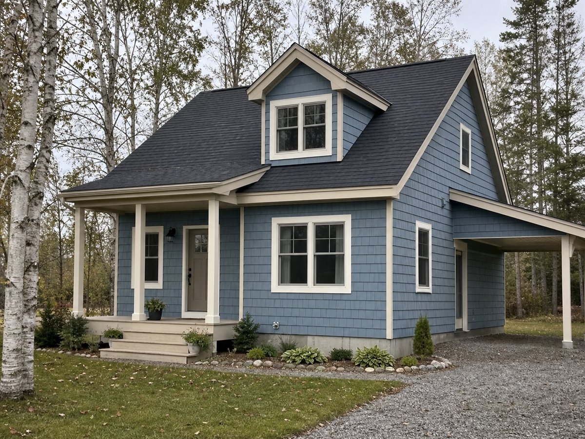 Birch Field Cottage 854, a conceptual 854-square-foot Great Lakes-region small cottage with a $133,625 construction target