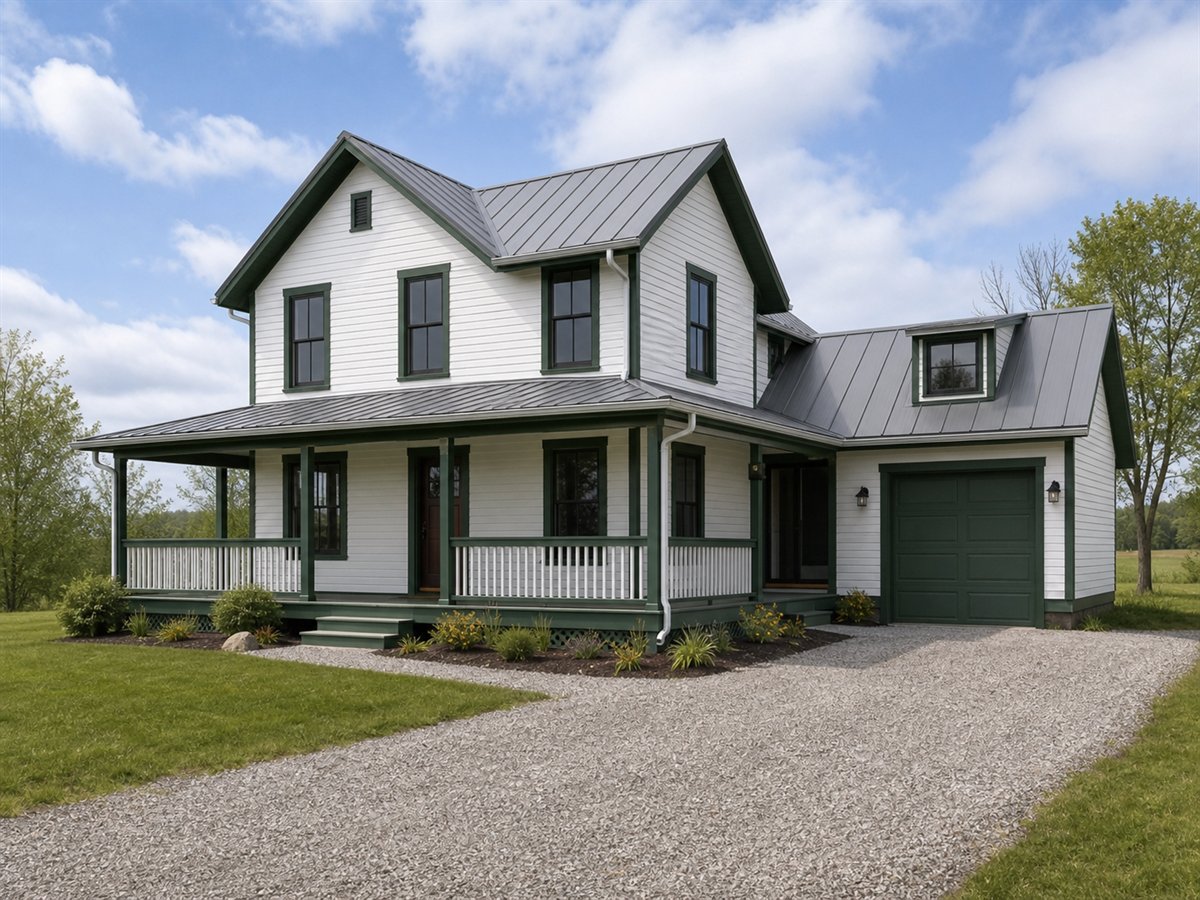 Meadow Lane Farmhouse 1635, a conceptual 1635-square-foot classic American farmhouse with a $271,250 construction target
