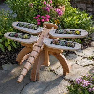 Dragonfly Garden Sculpture With Small Succulent Trays