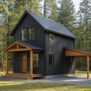 $134,625 Compact Modern Woodland Cabin: 856-Sq.-Ft. Two-Bedroom Plan