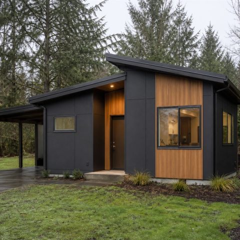 $136,625 Compact Pacific Northwest Contemporary Cottage: 858-Sq.-Ft. Two-Bedroom Plan