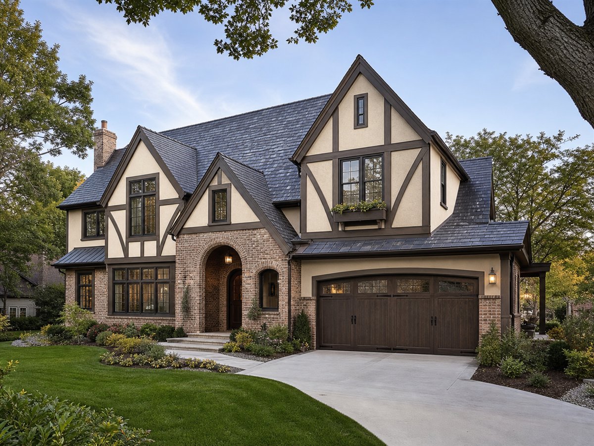 Ashbourne Manor 2639, a conceptual 2639-square-foot Tudor-revival custom home with a $528,750 construction target