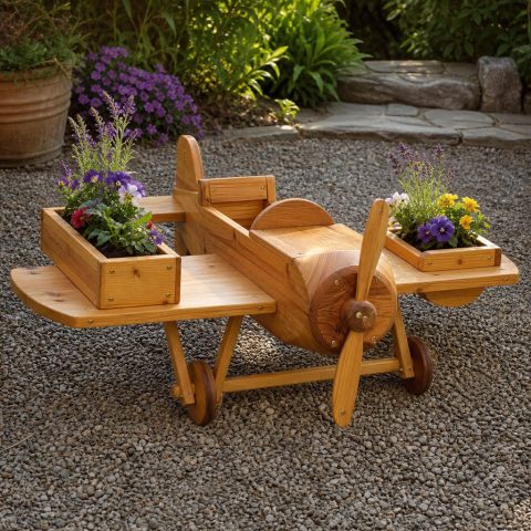 Garden Airplane Planter With Wing-Mounted Flower Boxes