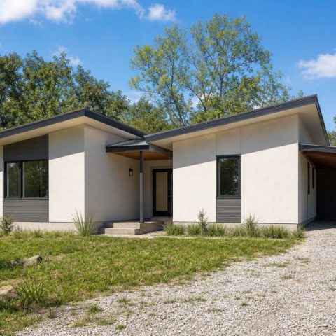$138,625 Compact Restrained Butterfly-Roof Cottage: 891-Sq.-Ft. Two-Bedroom Plan