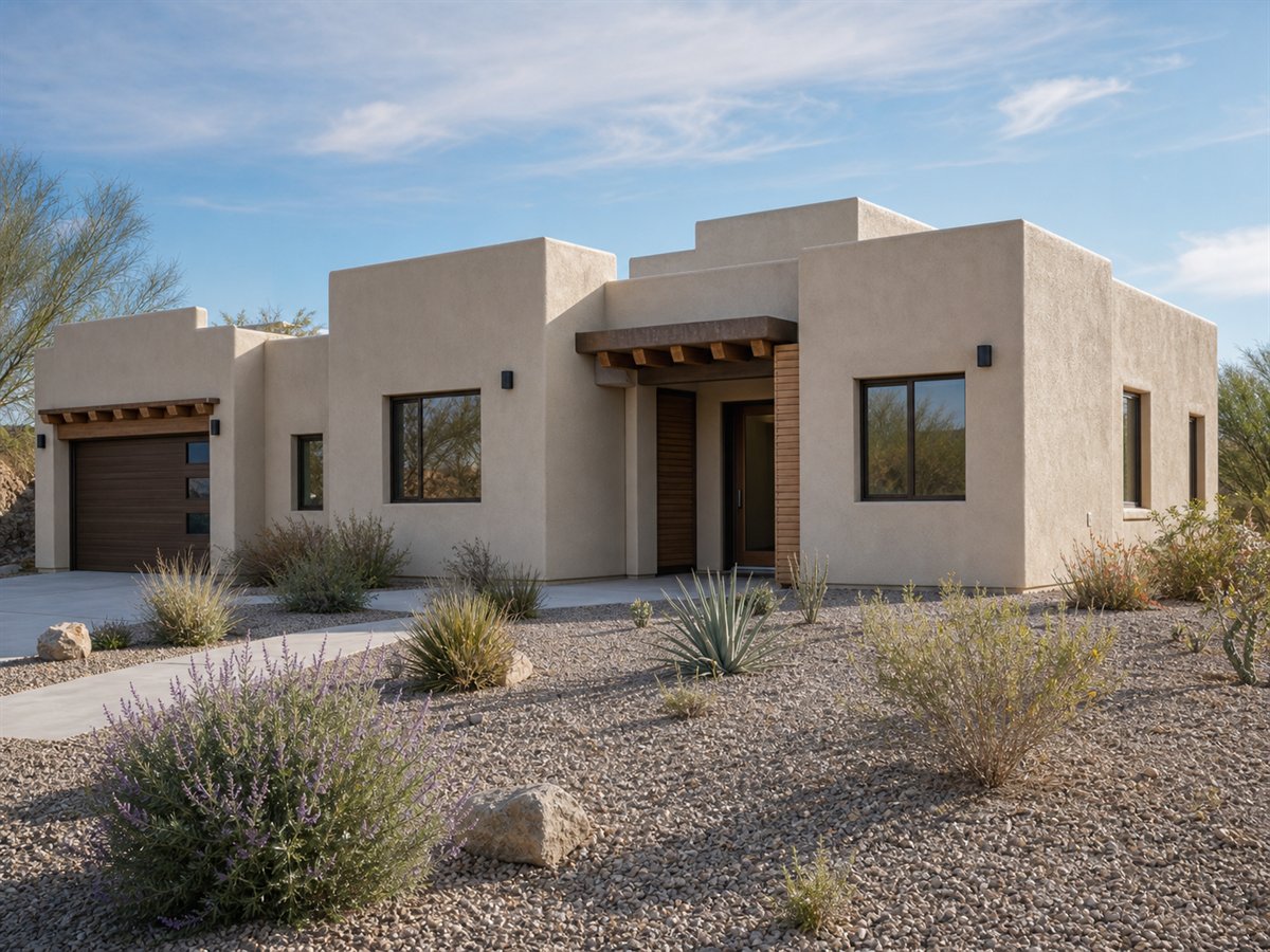 Adobe Mesa 1685, a conceptual 1685-square-foot Pueblo-modern family home with a $283,750 construction target