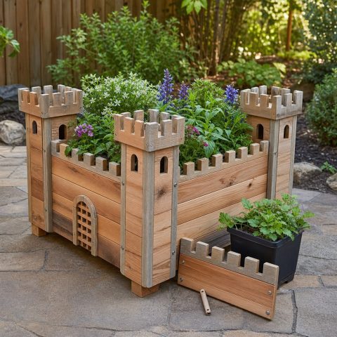 Cedar Castle Planter With Four Corner Towers