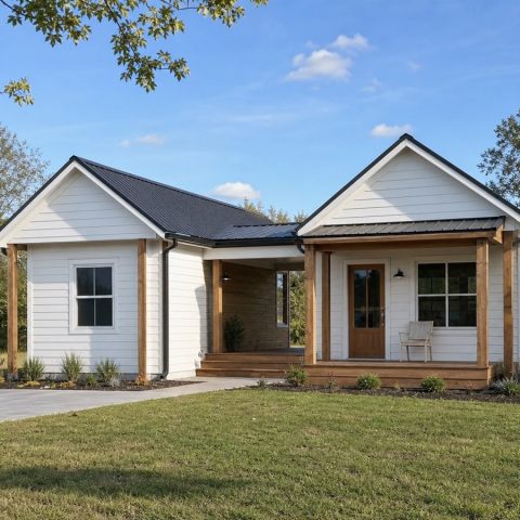 $139,625 Compact Dogtrot-Inspired Small Cottage: 892-Sq.-Ft. Two-Bedroom Plan