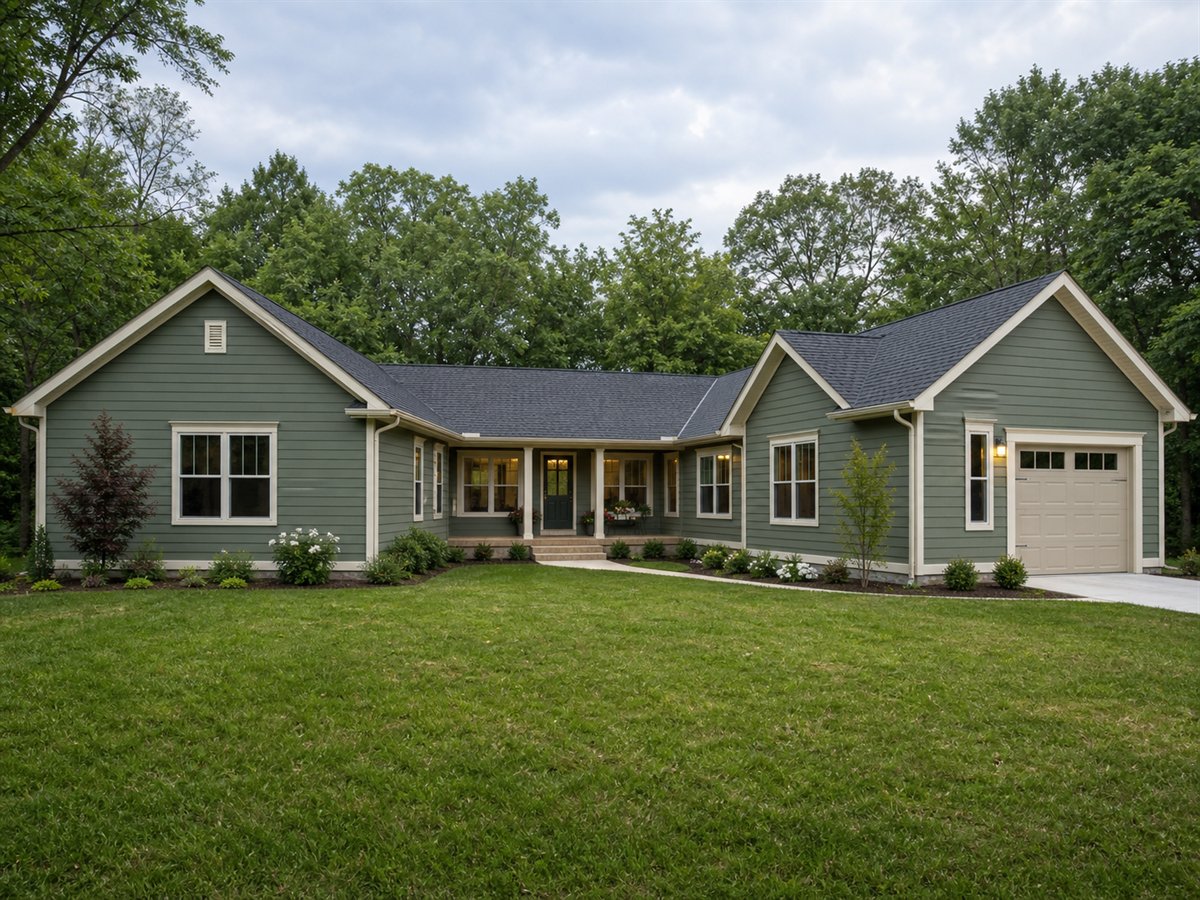 Hearthside U-Ranch 1725, a conceptual 1725-square-foot U-shaped family ranch with a $293,750 construction target