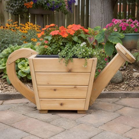 Wooden Watering-Can Planter With a Fixed Spout
