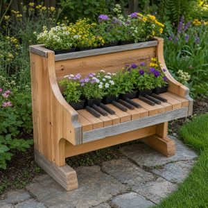 Garden Piano Planter With Tiered Flower Keys