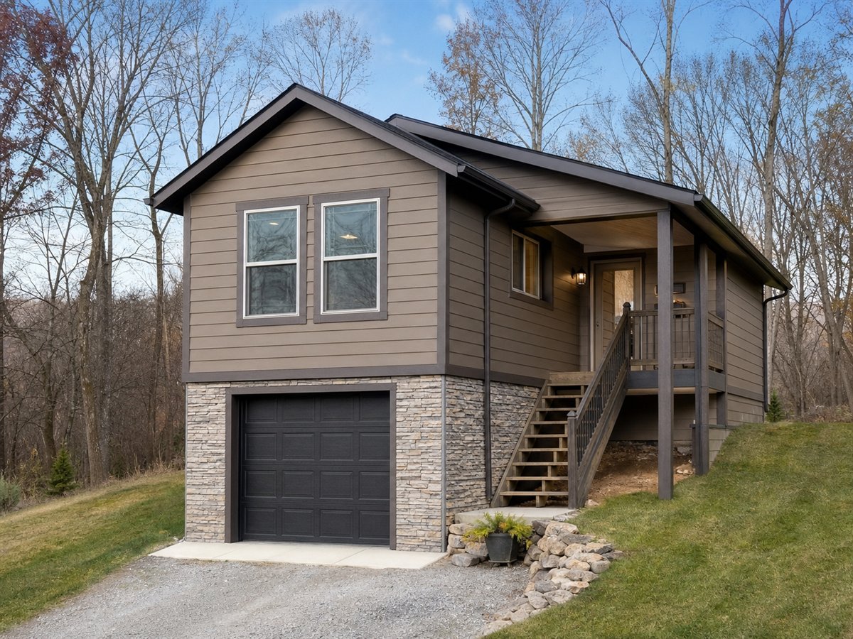 Slope Garage Cottage 899, a conceptual 899-square-foot garage-under small home with a $145,625 construction target
