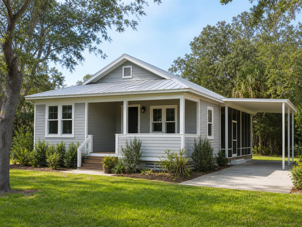 Breeze Porch Cottage 932, a conceptual 932-square-foot screened-porch small cottage with a $147,625 construction target