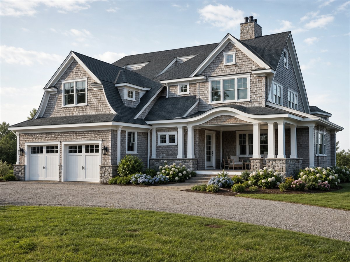Nantucket Ridge 2727, a conceptual 2727-square-foot New England shingle-style custom home with a $556,250 construction target