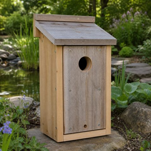 Woodpecker Nest Box With a Replaceable Front Panel