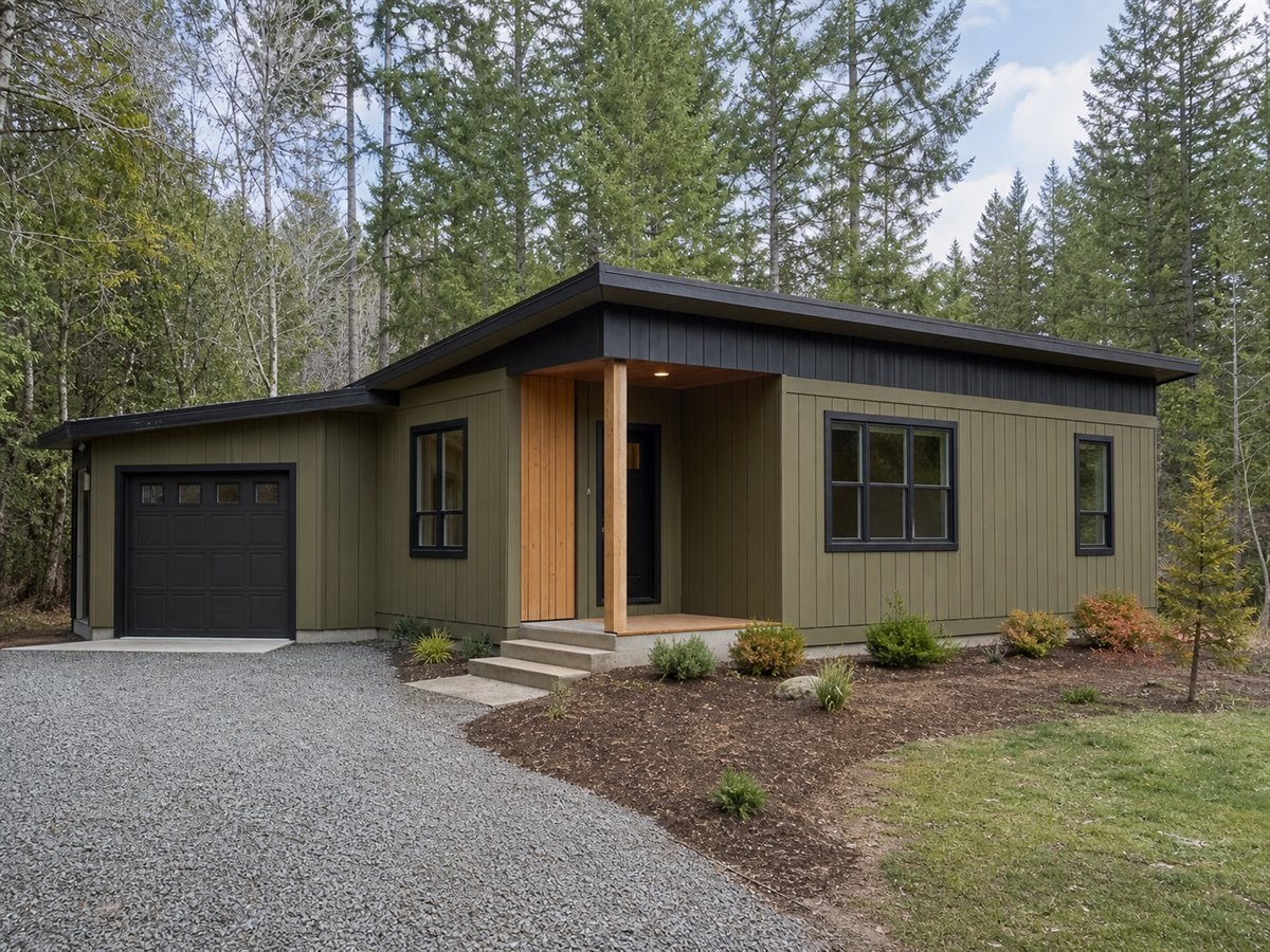 Slope Nest 937, a conceptual 937-square-foot shed-roof micro home with a $151,625 construction target
