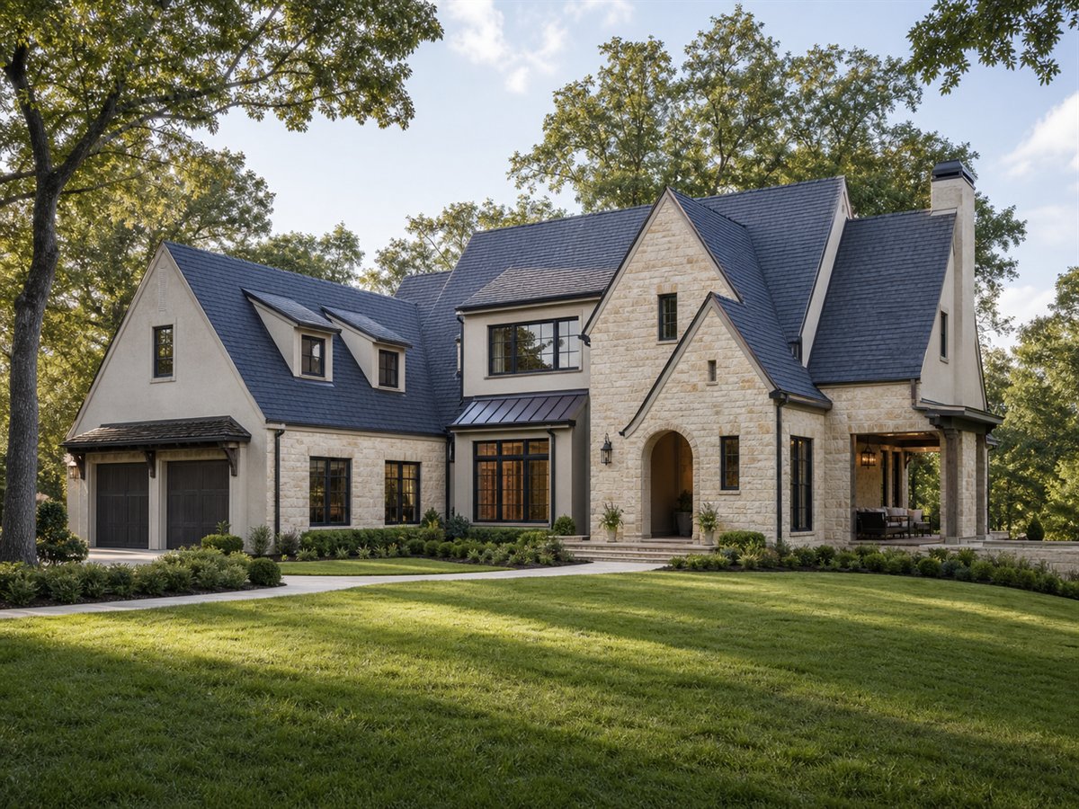 Cotswold House 2759, a conceptual 2759-square-foot English-country custom home with a $566,250 construction target