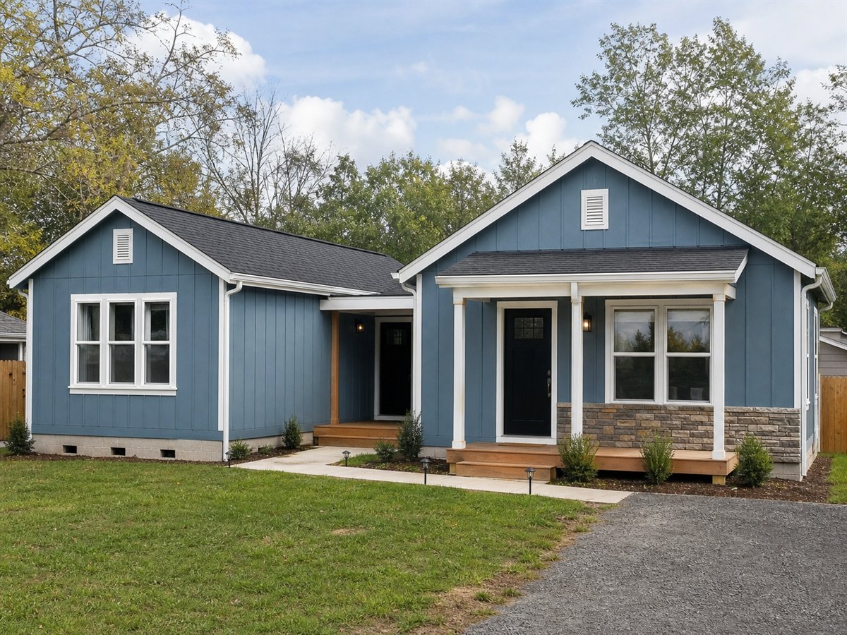 Modular Haven 939, a conceptual 939-square-foot modular one-bedroom cottage with a $153,625 construction target