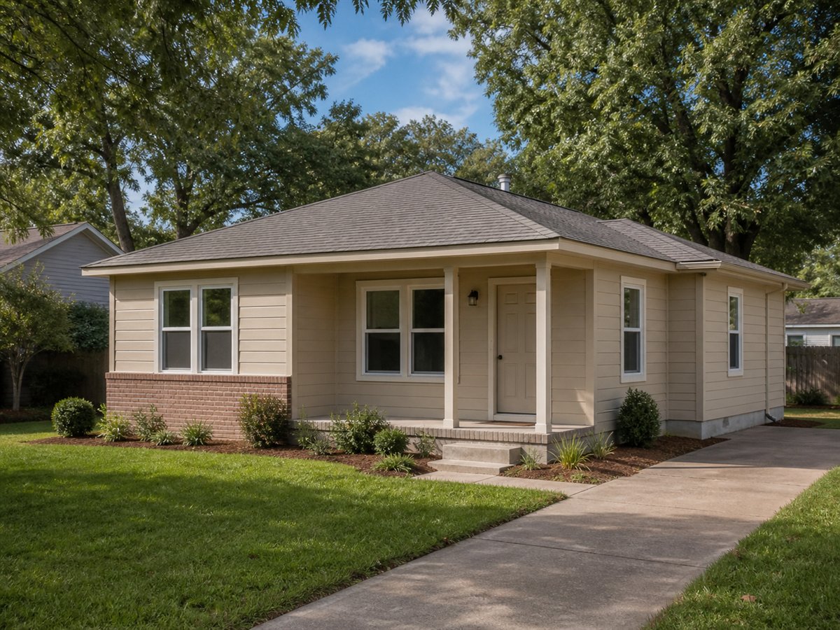 Maple Run 971, a conceptual 971-square-foot compact ranch cottage with a $154,625 construction target