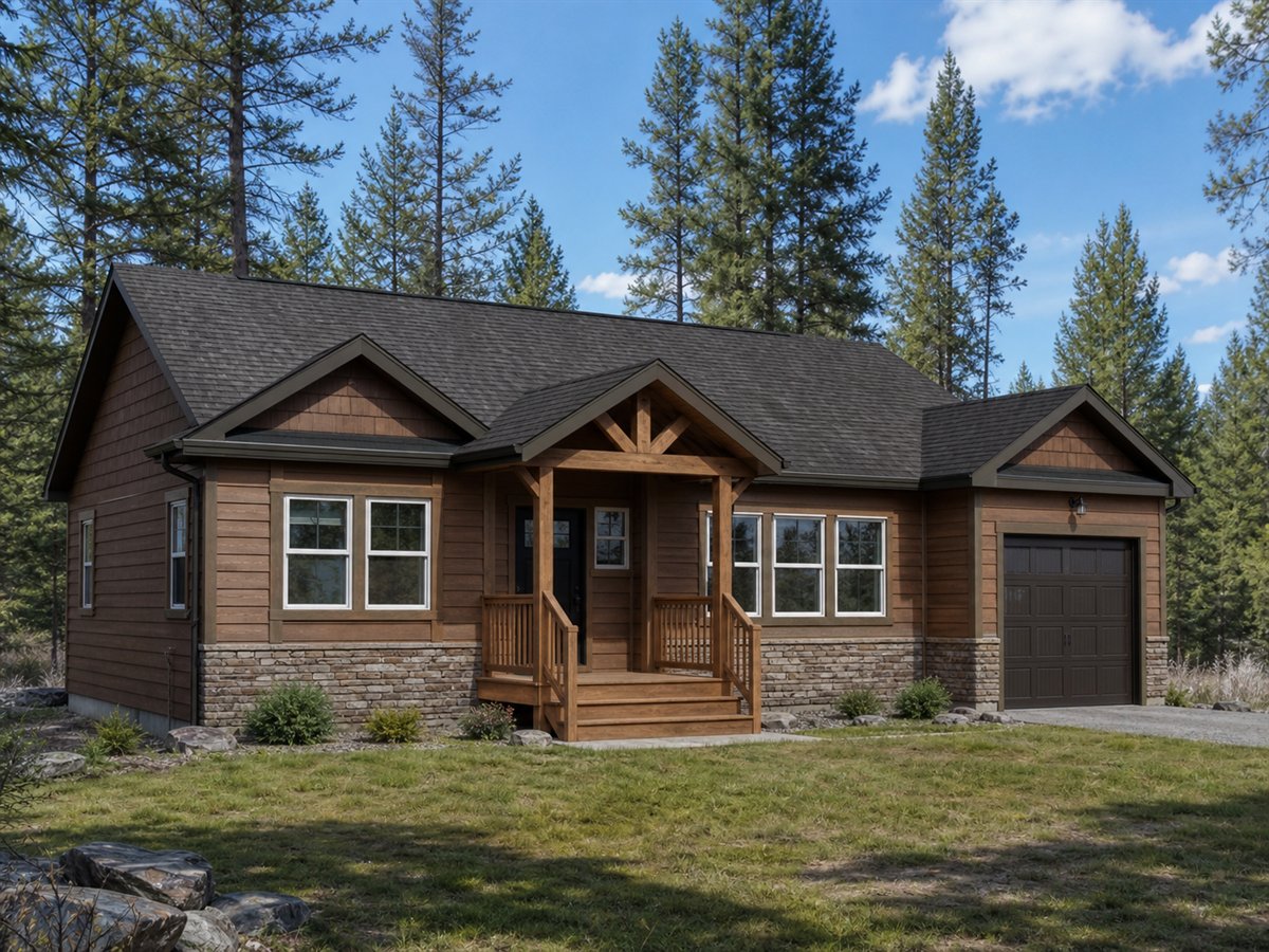 Cedar Bungalow 973, a conceptual 973-square-foot cabin-inspired bungalow with a $156,625 construction target
