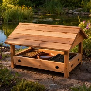 Ground-Feeding Bird Table With a Weather Roof