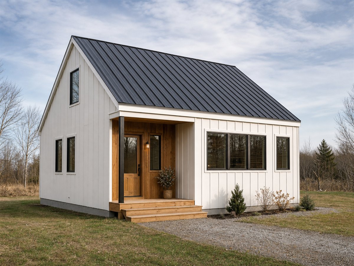 Nordic Nook 974, a conceptual 974-square-foot Scandinavian small cabin with a $157,625 construction target